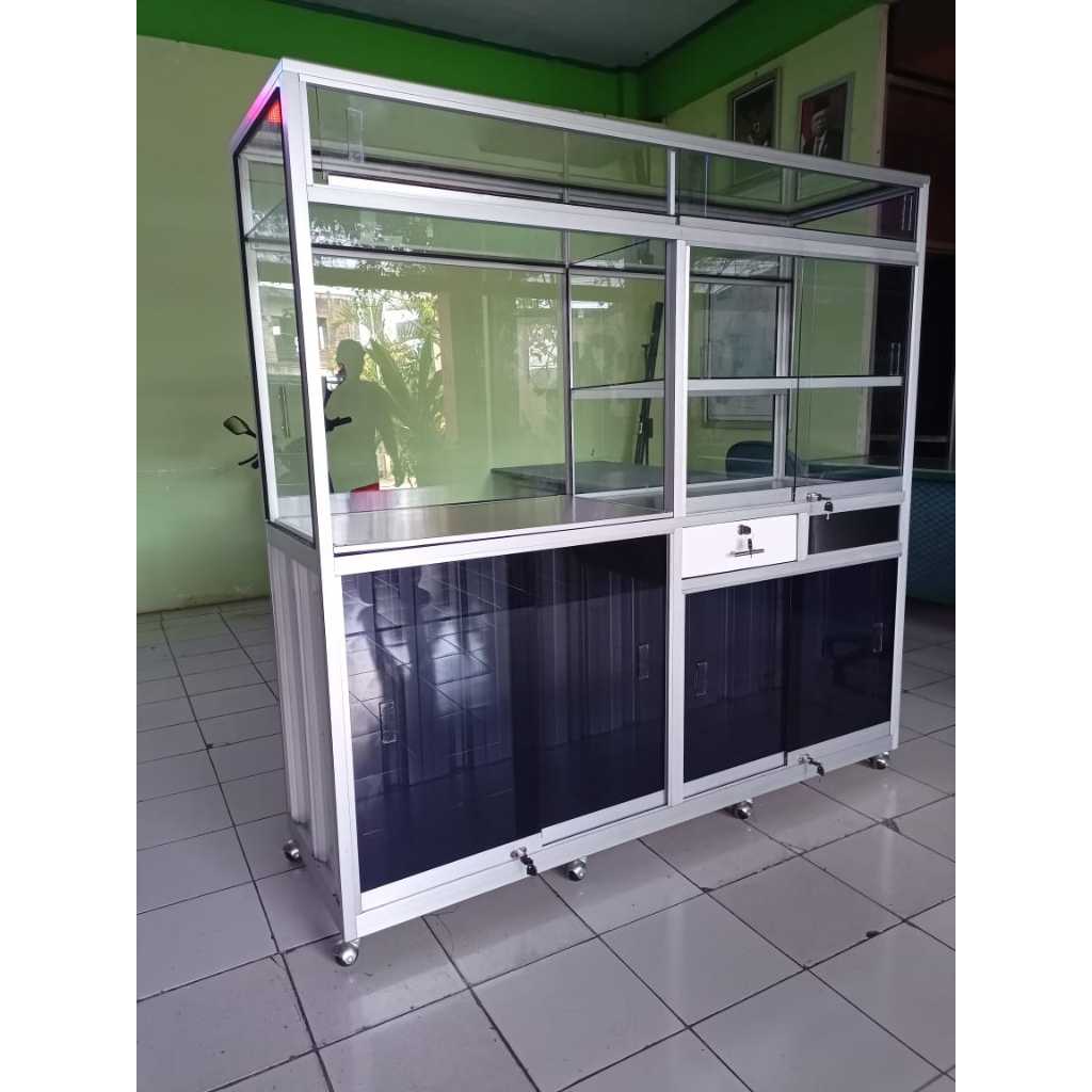BOOTH Etalase Kaca Gerobak Jualan es buah / soto - meja ganda
