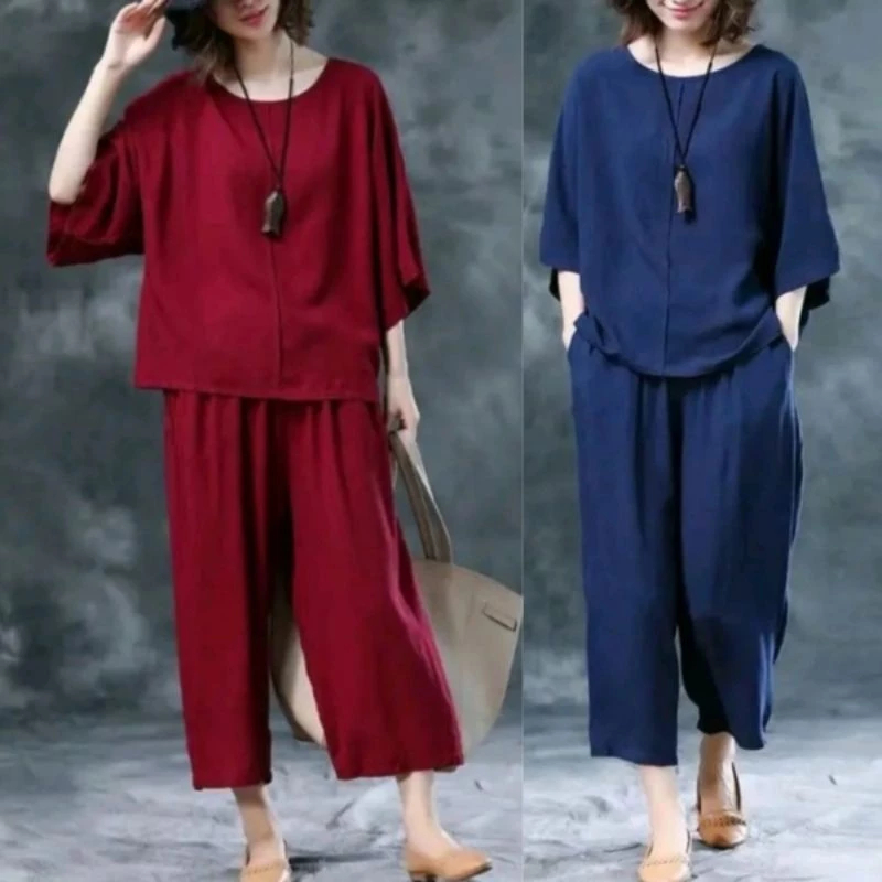 (PROMO) SETELAN WANITA TERBARU ONE SET POLO LINEN JUMBO SETELAN ONE SET KEKINIAN