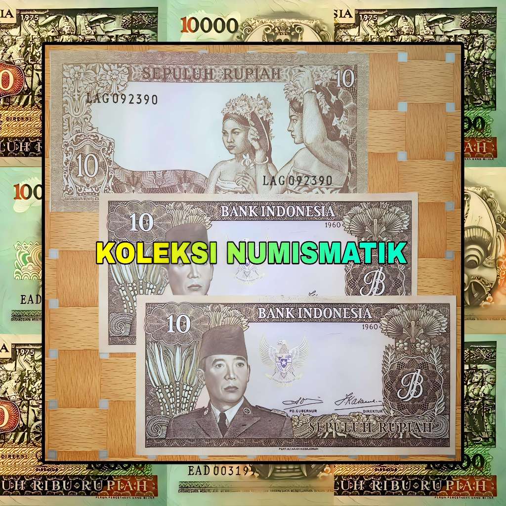 SOUVENIR REPRO UANG KERTAS KUNO INDONESIA 10 RUPIAH SOEKARNO PENARI 1960