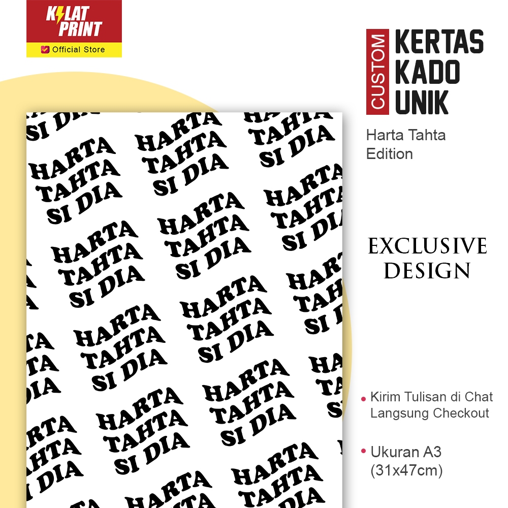 

Custom Kertas Kado Nama Teks Tulisan Harta Tahta Edition
