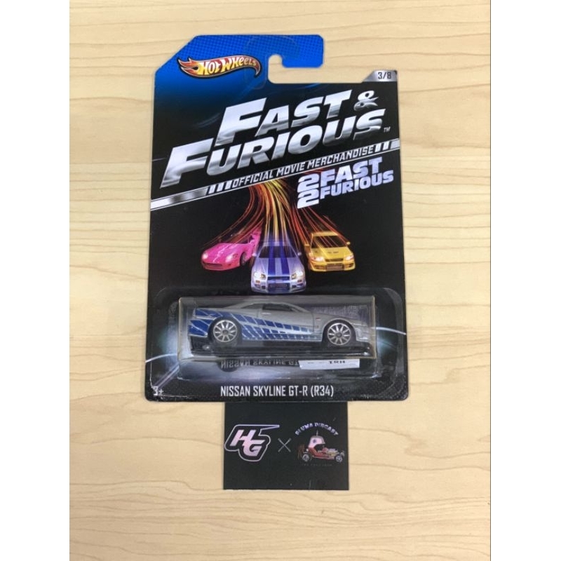 Hot Wheels Fast & Furious Nissan Skyline GTR R34 Wing Hitam Official Movie Merchandise
