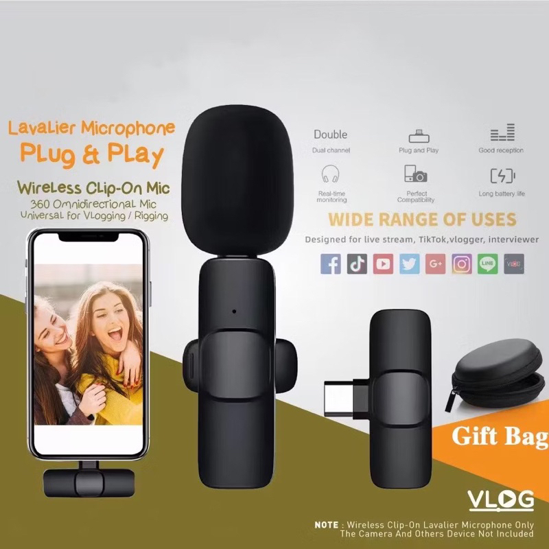 Mic K8 Clip ON Wireless Microphone Mic Clip On Youtuber Wireless USB/Mic android Bluetooth