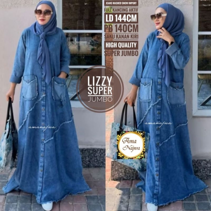 LD 120 | LD 140 Gamis Jeans Snow Import LIZZY JEANS JUMBO | REGINA JEANS JUMBO