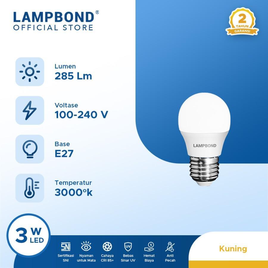 Lampu LED Bohlam 3 Watt Kuning Lampbond Warm White