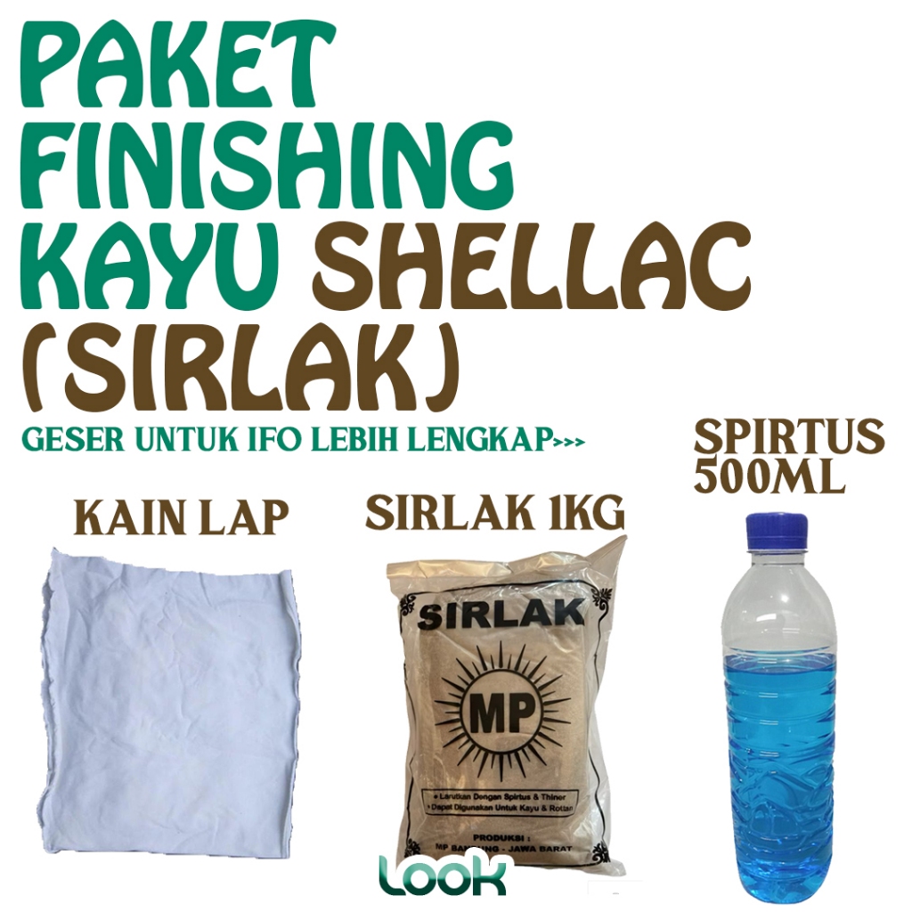 PAKET FINISHING FURNITURE KAYU SIRLAK Sirlak Shellac Sandarlak Bubuk MP Kemasan 1 Kg | Sirlak MP Eko
