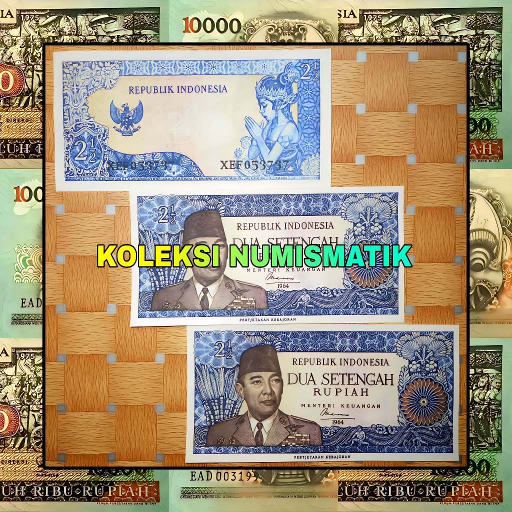 SOUVENIR REPRO UANG KERTAS KUNO INDONESIA 2½ RUPIAH SOEKARNO PENARI 1964