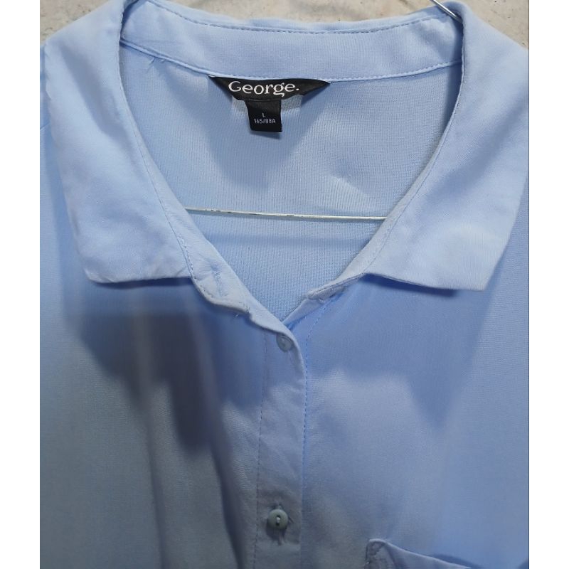 Kemeja Lengan Pendek Rayon Premium Brand George Warna Soft Blue