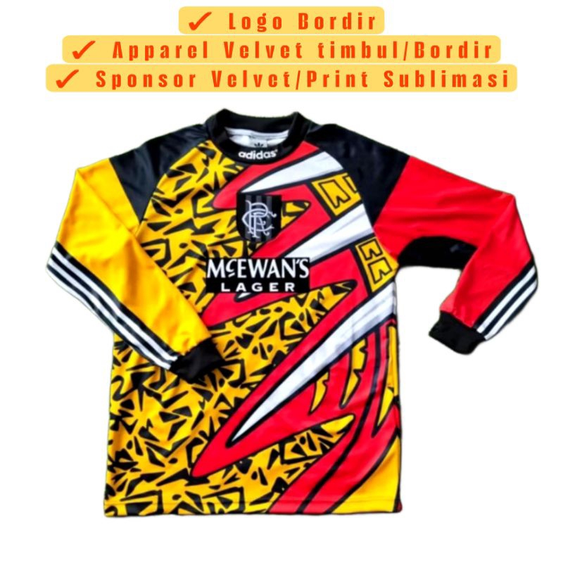 Jersey Retro Lawas Glasgow Rangers 1994 Longsleeve Blokecore Rare Collection Jersey