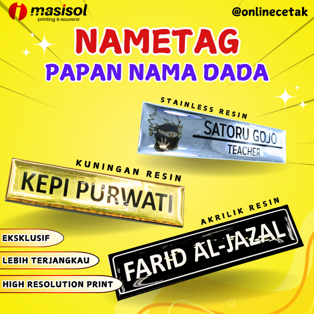 

Name Tag Papan Nama Dada Akrilik Kuningan Stainless Resin