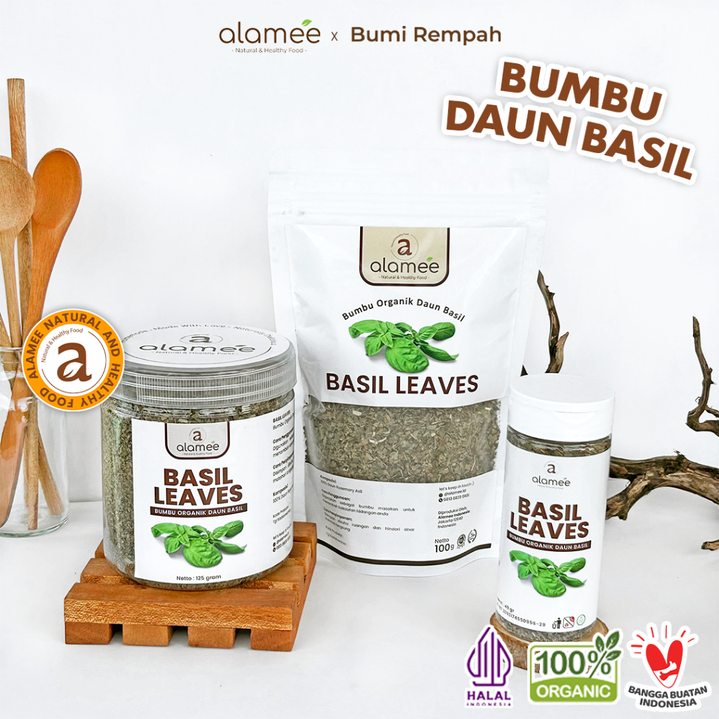 

ALAMEE Daun Basil Kering Bumbu Masak Kering Dapur Dried Leaf Murni Asli Masakan Instan Organik 45g