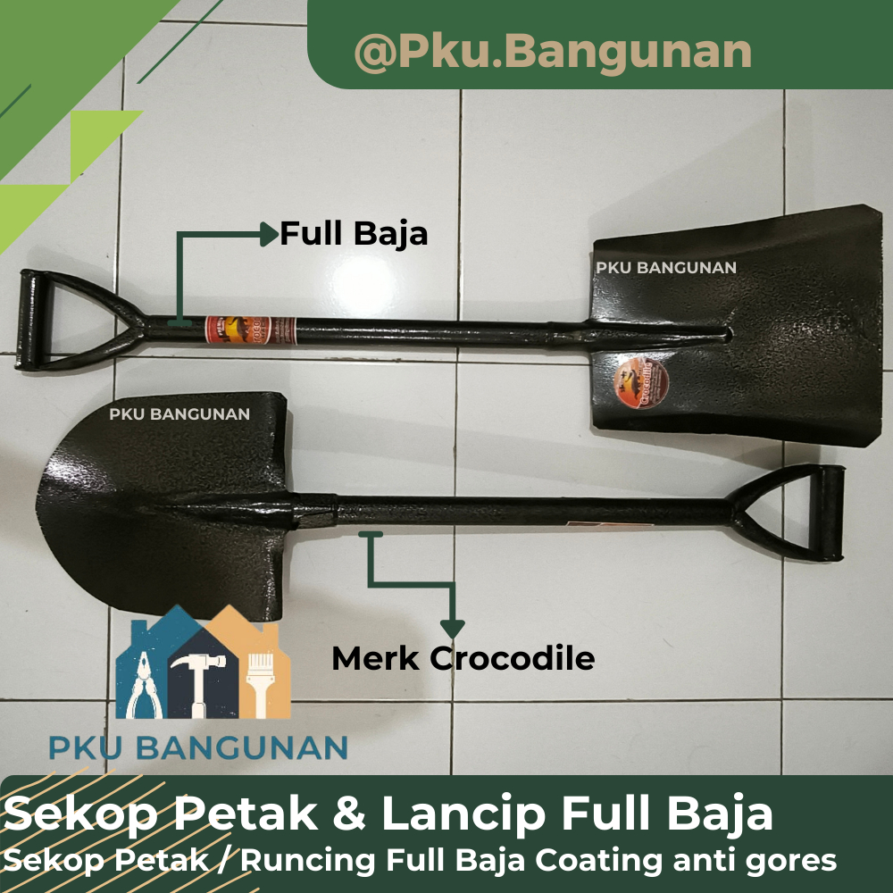 Sekop Pasir Tanah Full Baja / Shovel Baja Coating Taman Tanaman Cap buaya Skop Lancip & Petak