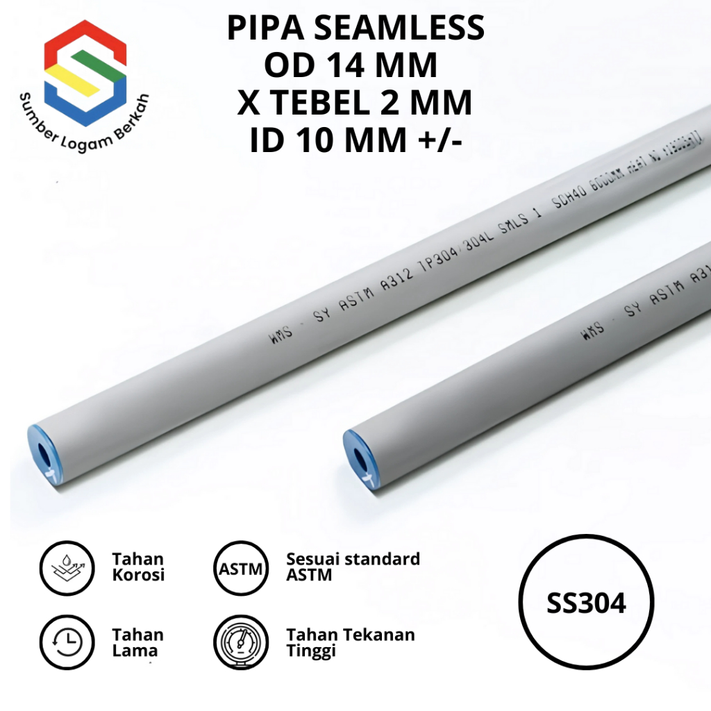 Pipa seamless 14 mm x tebel 2 mm stainless 304