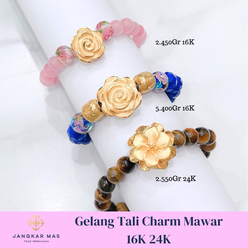 GELANG CHARM EMAS VRS MAWAR KADAR 16K 24K