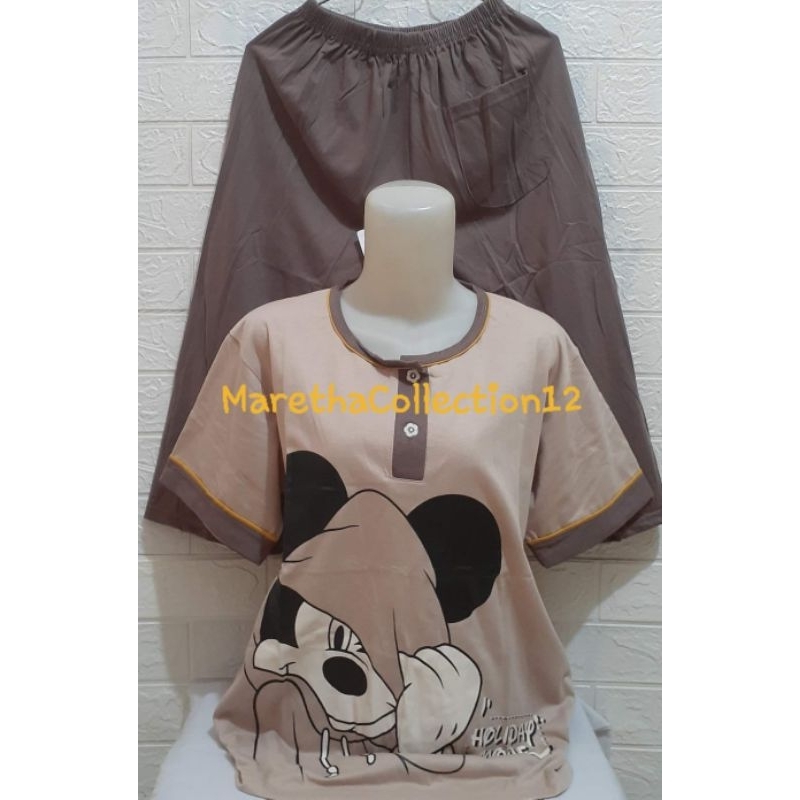 Babydoll AMRO 3/4 standart label putih / SETELAN piyama baju tidur lengan pendek celana 3/4 wanita d