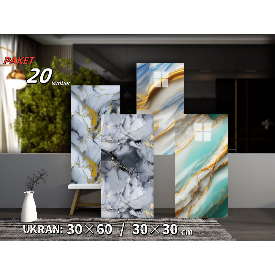 Paket 20 Lembar  Wallpaper Stiker Marmer Vinyl / Stiker Dinding Marmer / Wallpaper Pola Marmer