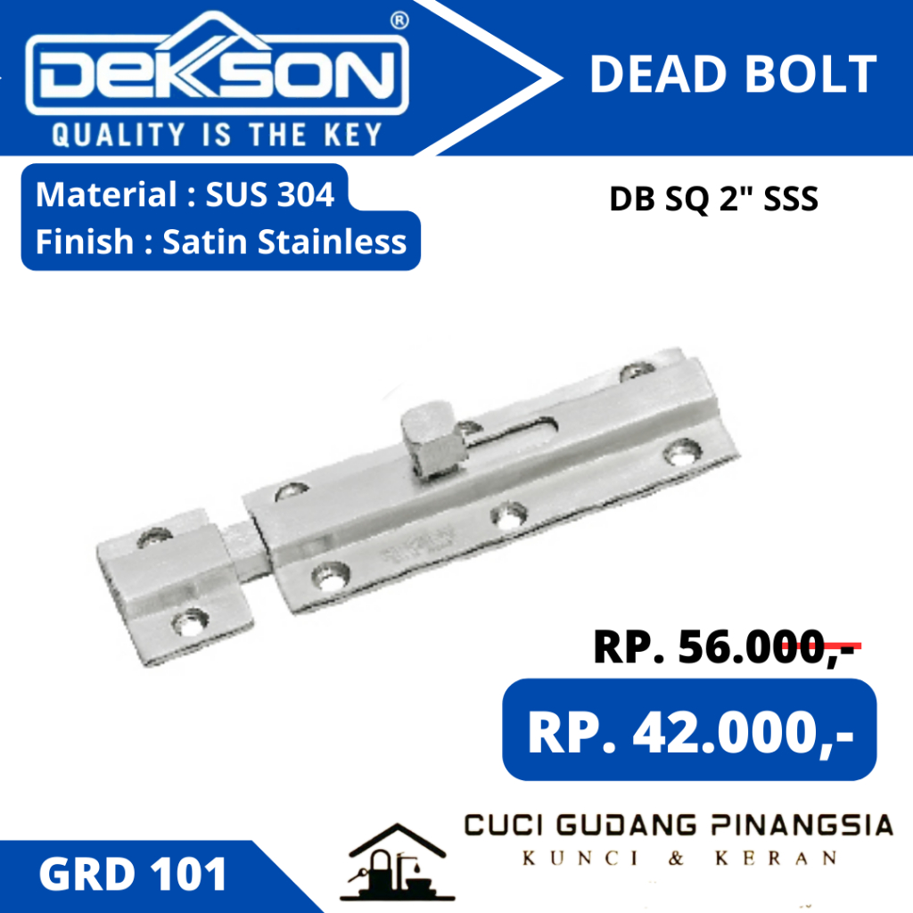 DEKKSON GRD 101/102 GRENDEL SLOT PINTU DB SQ 2"/3" SSS SUS 304