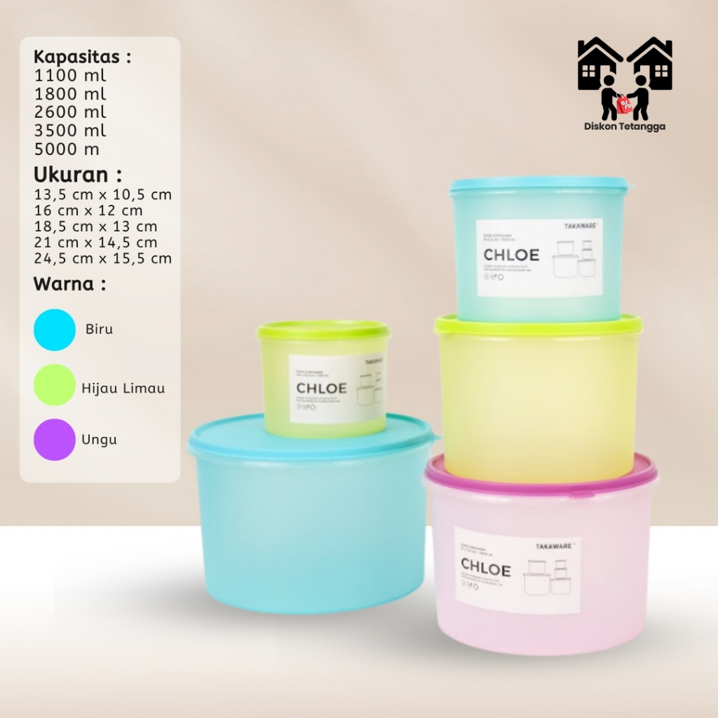 Takaware - Chloe set 5pcs Takaware Food Container Wadah makanan Plastik - 5000 ml