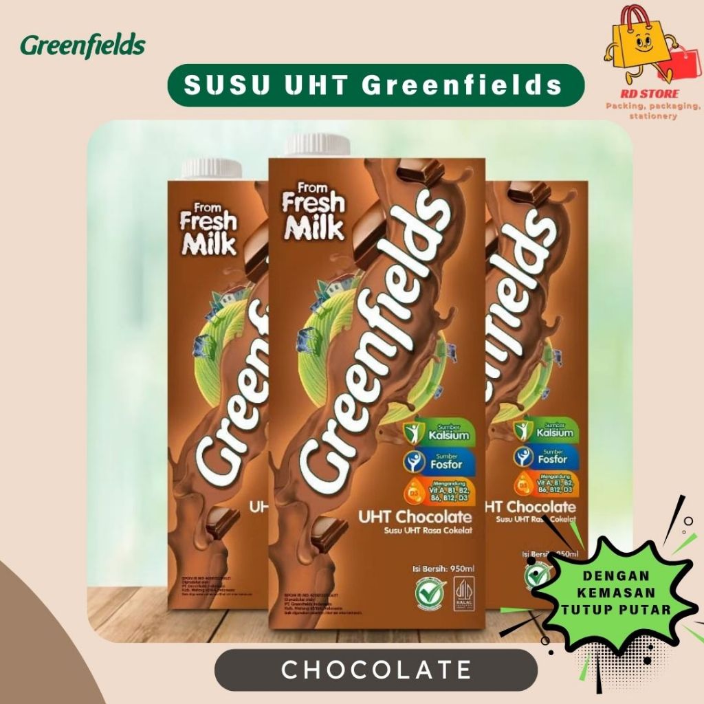 

Greenfields Susu UHT Chocolate 950ml / Susu UHT Greenfields Coklat Fresh Milk / Greenfields Coklat