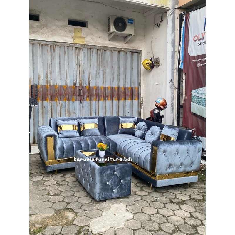 SOFA L SUDUT TURKEY MINIMALIS LIST GOLD | BISA PILIH WARNA & BAHAN | FREE ONGKIR BANDAR LAMPUNG