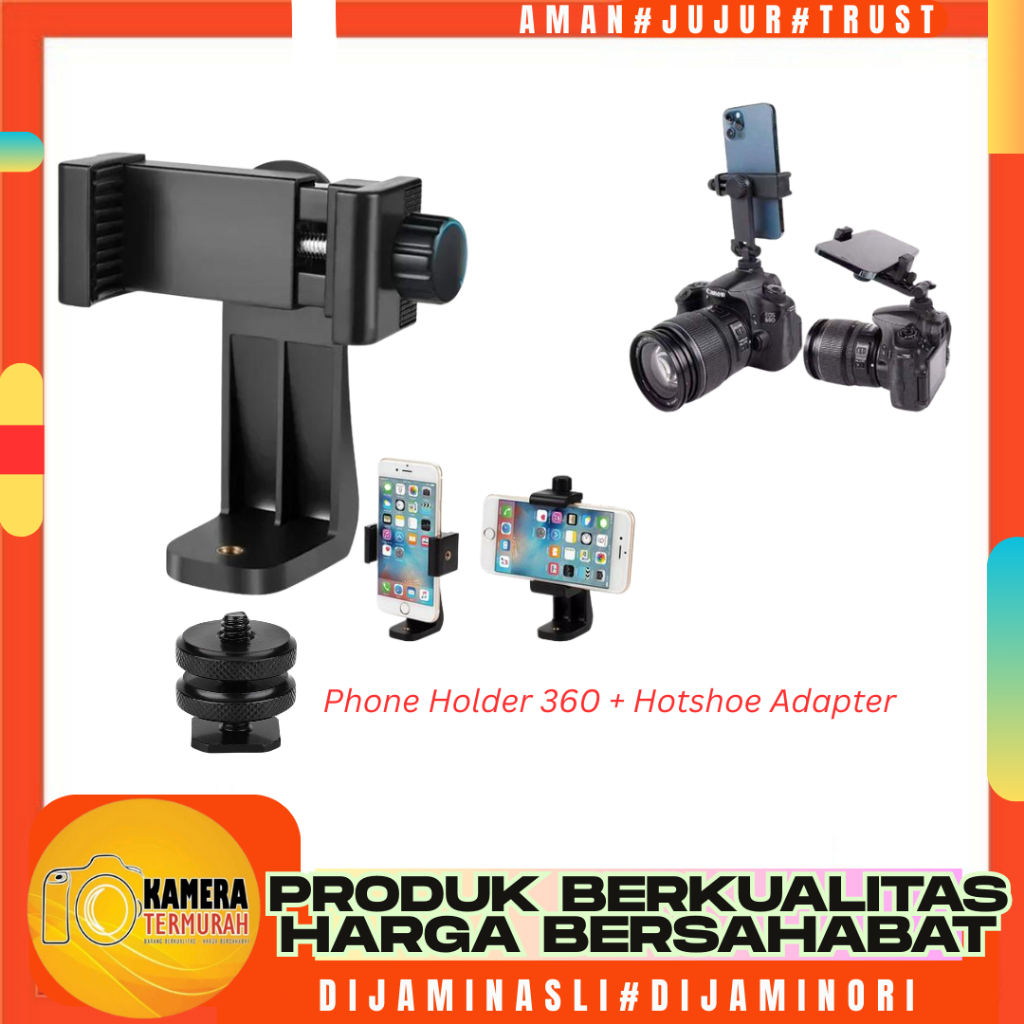 Hotshoe Holder QM3621 Rotasi 1/4 Tripod Kamera Hot Shoe baut Quick Release 360 Light Stand HP Handph
