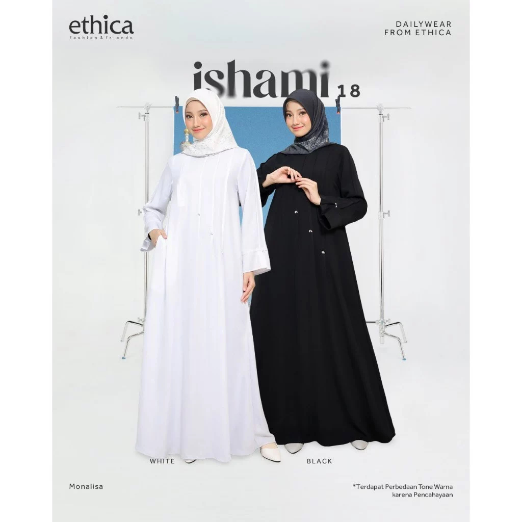 GAMIS ETHICA ISHAMI 18 / GAMIS SYARI WARNA HITAM DAN PUTIH / BISA COD