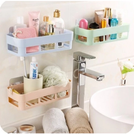 Rak Tempel Dinding Tanpa Paku dan Bor untuk Tempat Sabun dan Wadah Deterjen Serbaguna