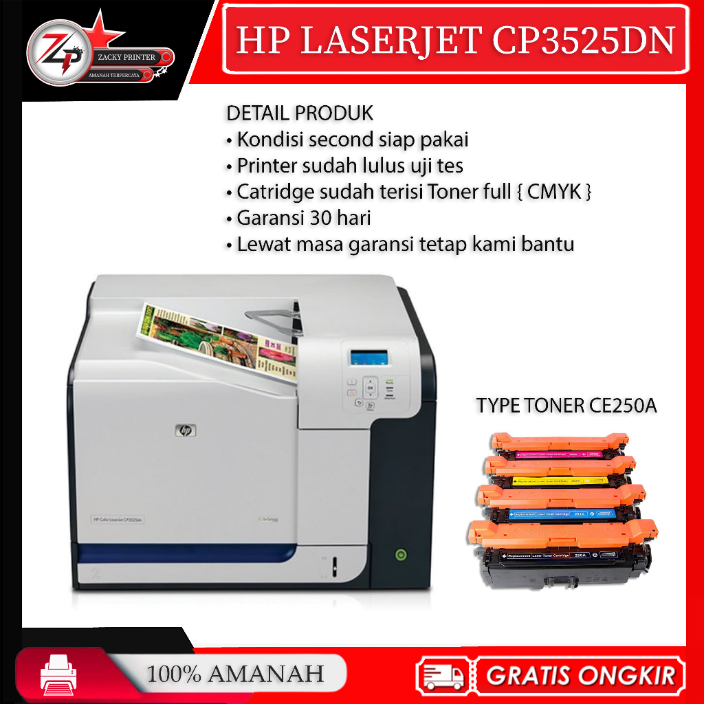 Printer HP Color LaserJet CP3525n cp3525dn siap pakai