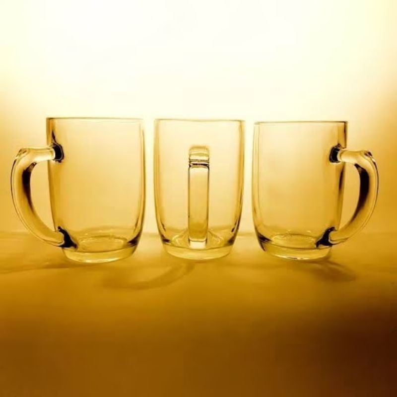 Gelas Kaca Beling Bening Gendut Besar Kapasitas 400ML Gelas Gagang Gelas Minum Saji Teh Ocha Lemon T