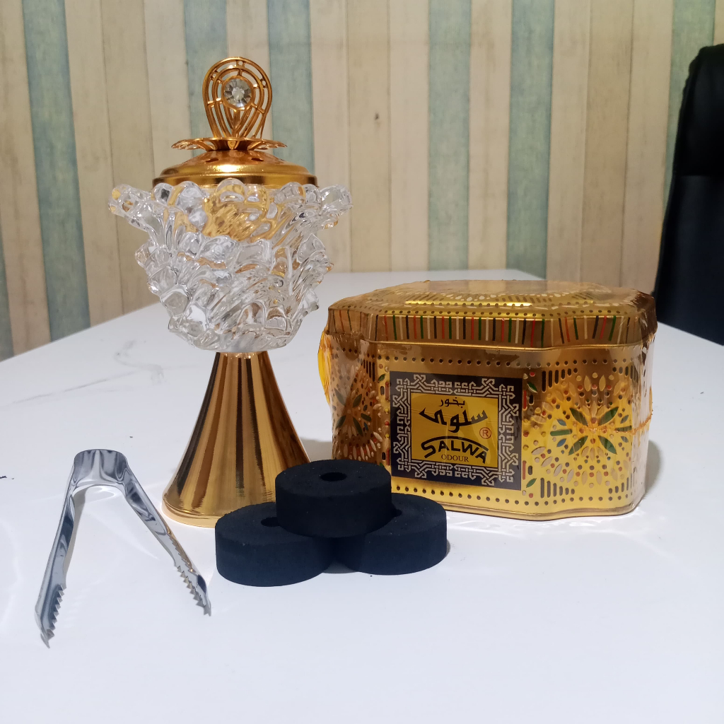 Paket Lengkap Bakaran bukhur Salwa set | Paket Dupa Bukhur Bukhoor Arab Salwa Odour By Surrati Asli 