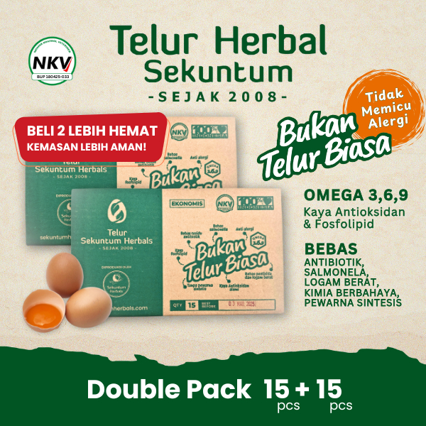 

Telur Herbal - Telur Omega 3,6,9, Bebas Antibiotik, Telur Ayam Anti Alergi Sekuntum Herbal