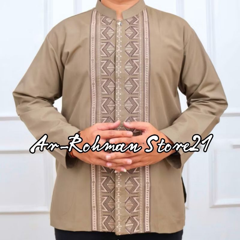 Ar-Rohman Store21/Baju Koko Habaib Pria Dewasa/Baju Koko Lengan Panjang Motif Bordir Bahan Katun Mik