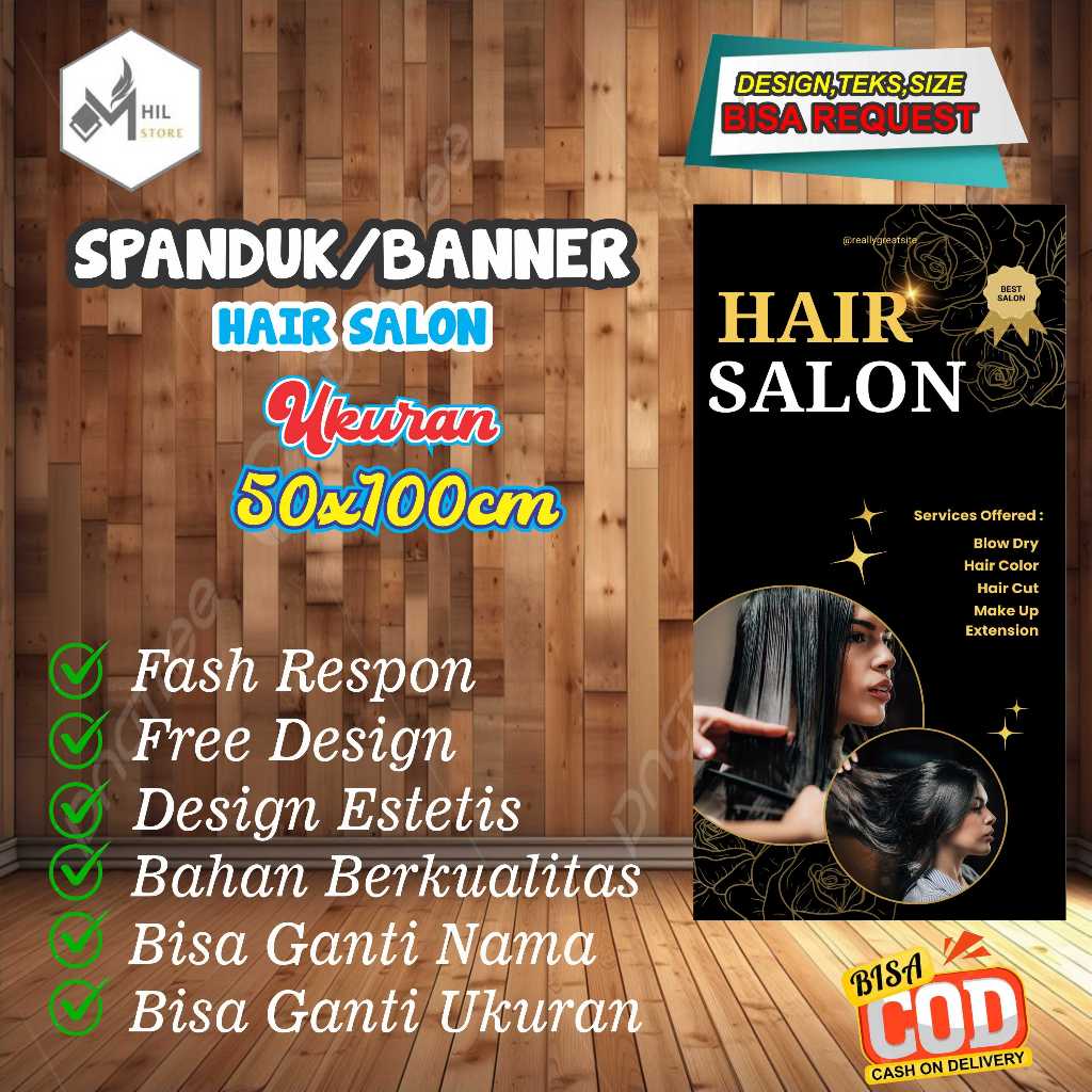 Spanduk Banner Size 50x100 Cm HAIR SALON Free Custom Design Dan Ukuran