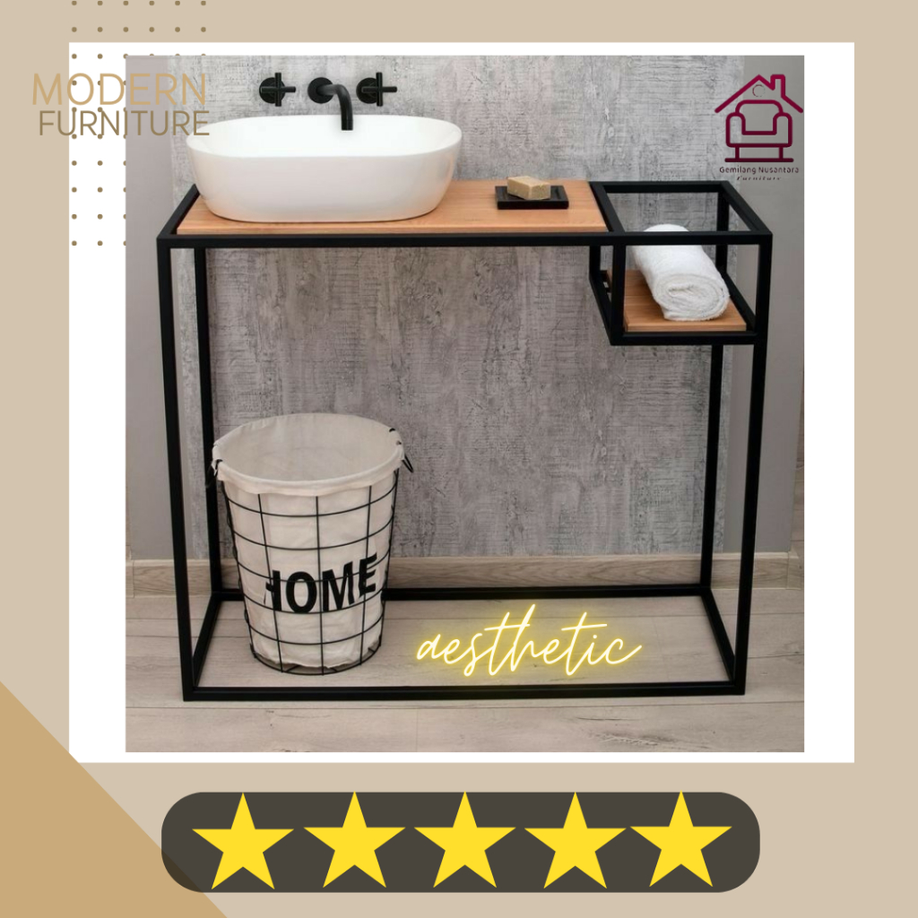 Meja Wastafel Industrial Cuci Tangan Dengan Rangka Besi