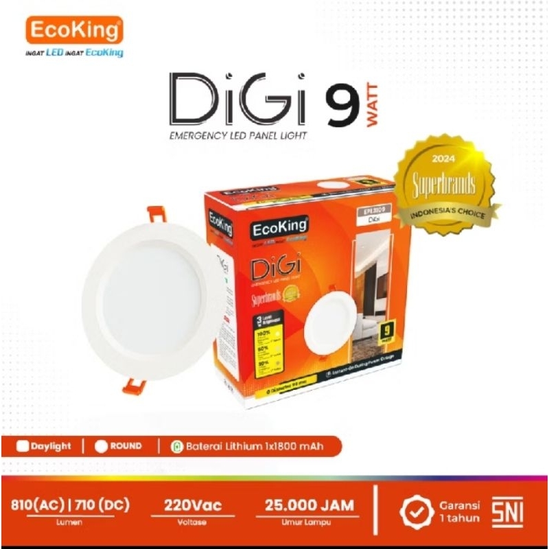 Ecoking Digi Led Panel Emergency 9 Watt / Downlight Led Emergency 9 Watt