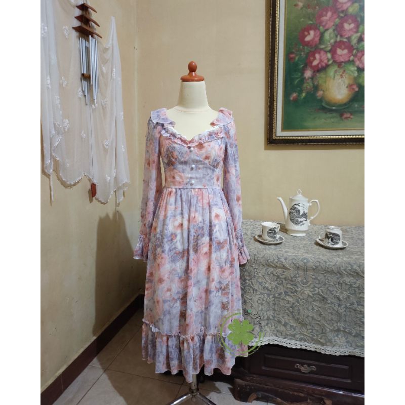 Floral Vintage Cottage Fairy Victorian French Purple Pink Dress