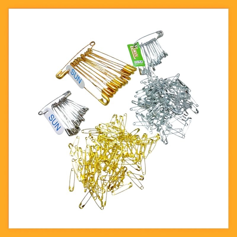 Peniti Besar, Sedang, kecil, mini, peniti pakaian, label sun, swan, gold silver