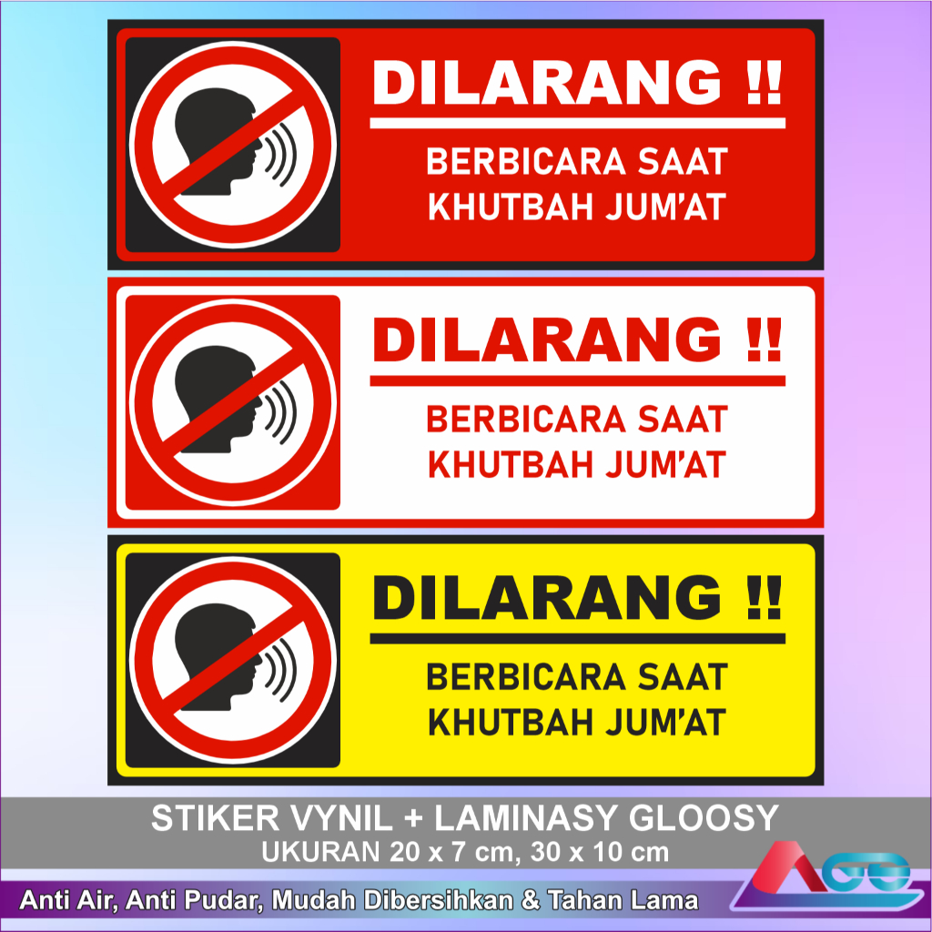 

Stiker Vynil Peringatan Dilarang Bicara Saat Khutbah Bahan Anti Air Sticker Sign Warning Besar
