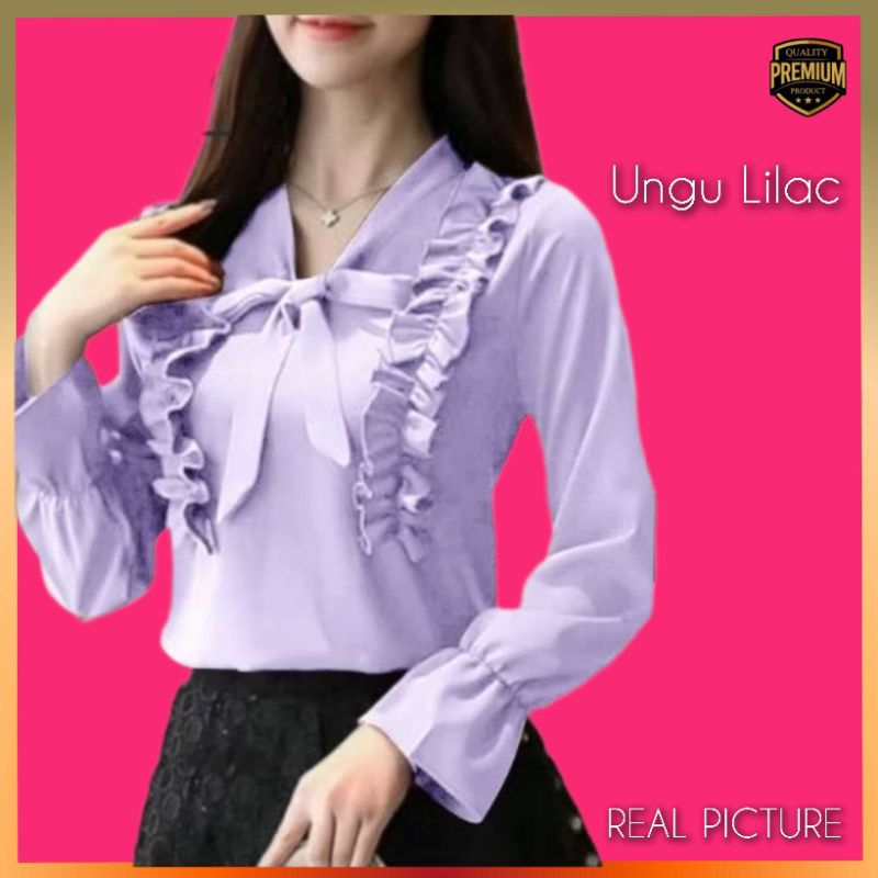 Atasan Wanita TM 2837 Baju Kemeja Blouse Kerja Elegan Korea Ungu