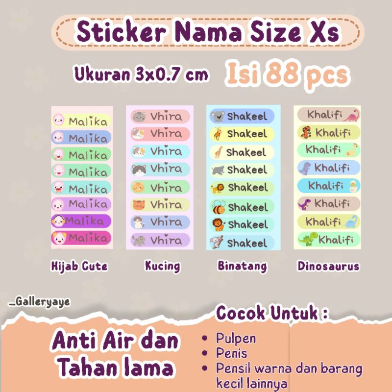 

Stiker Lebel Nama Anak Custom Ukuran Xs Isi 88 Pcs | Lebel nama anak waterproof