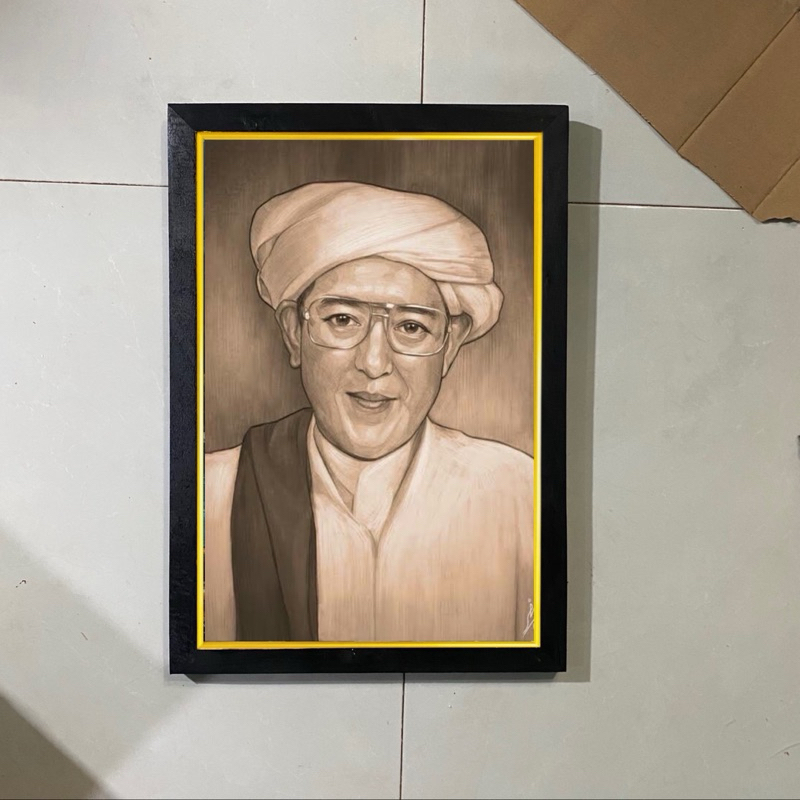 Hiasan dinding lukisan cetak gambar abah guru sekumpul plus  bingkai
