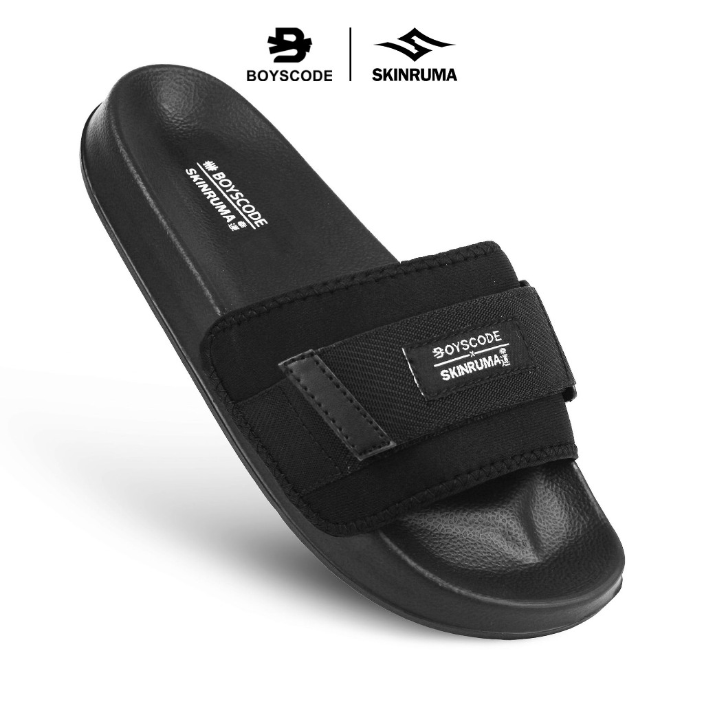 BOYSCODE X SKINRUMA Sandal Selop Karet Strap Distro Pria Wanita KENSHIN Hitam / Sandal Slop / Sandal