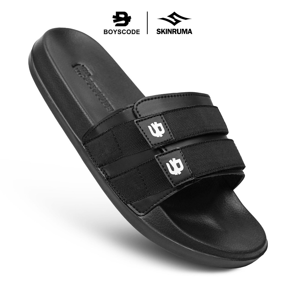 BOYSCODE X SKINRUMA Sandal Selop Karet Strap Phoenix Hitam Pria Wanita / Sandal Slide / Sandal Slip 