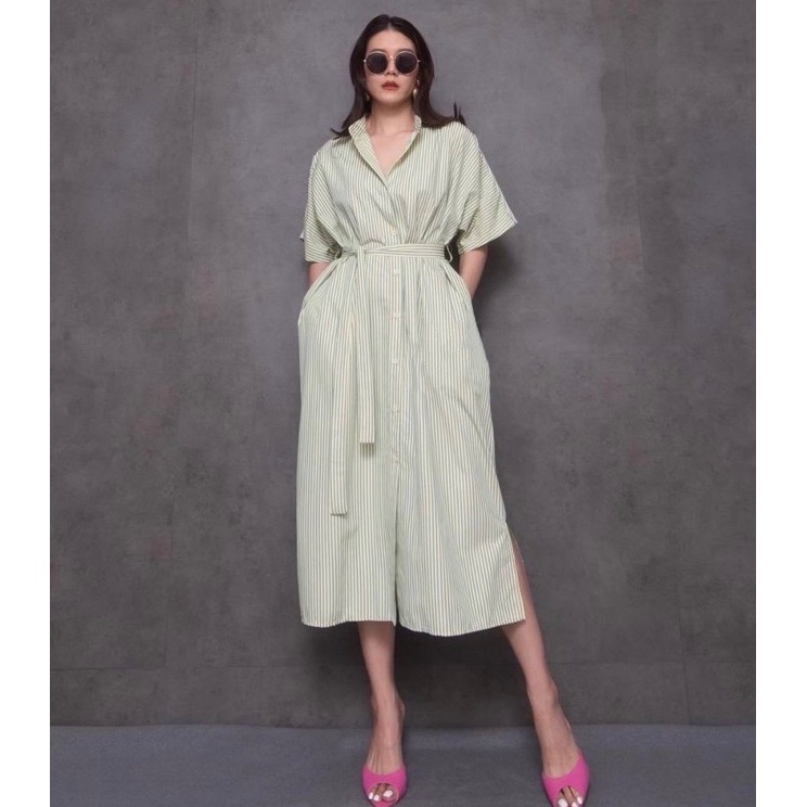 Hot Sale midi dress lengan pendek  dress casual wanita lengan pendek  stripe dress midi