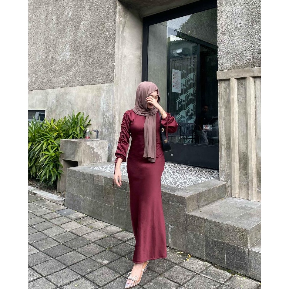 Bisa Cod  DRESS DARLA SILK SATIN SERUT LONG DRESS SATIN SERUT DRESS