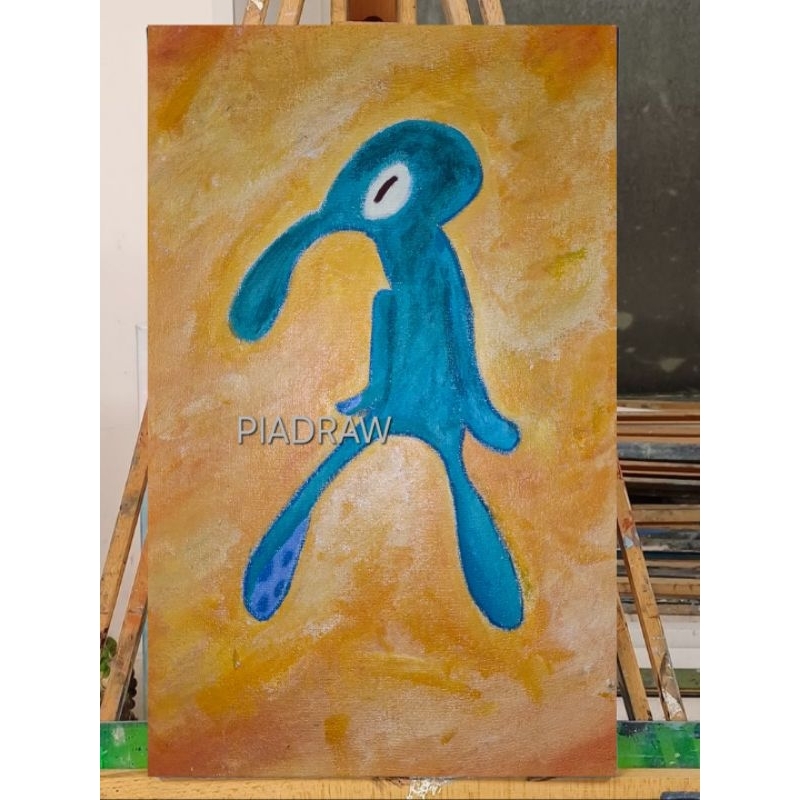 

[TAMVAN DAN BERANI] LUKISAN KANVAS 20×30 HANDMADE ASLI (BUKAN PRINTING)Mahakarya masterpiece Art squidward tentacles.