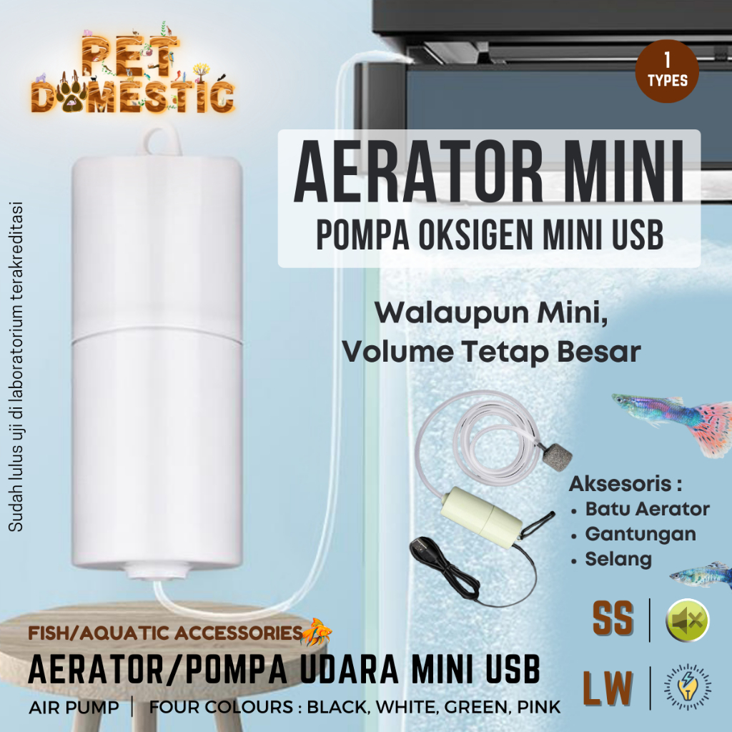 Pompa Aerator USB Mini Portable Air Pump Mesin Airator Oksigen Gelembung Udara Aquarium Akuarium Pan