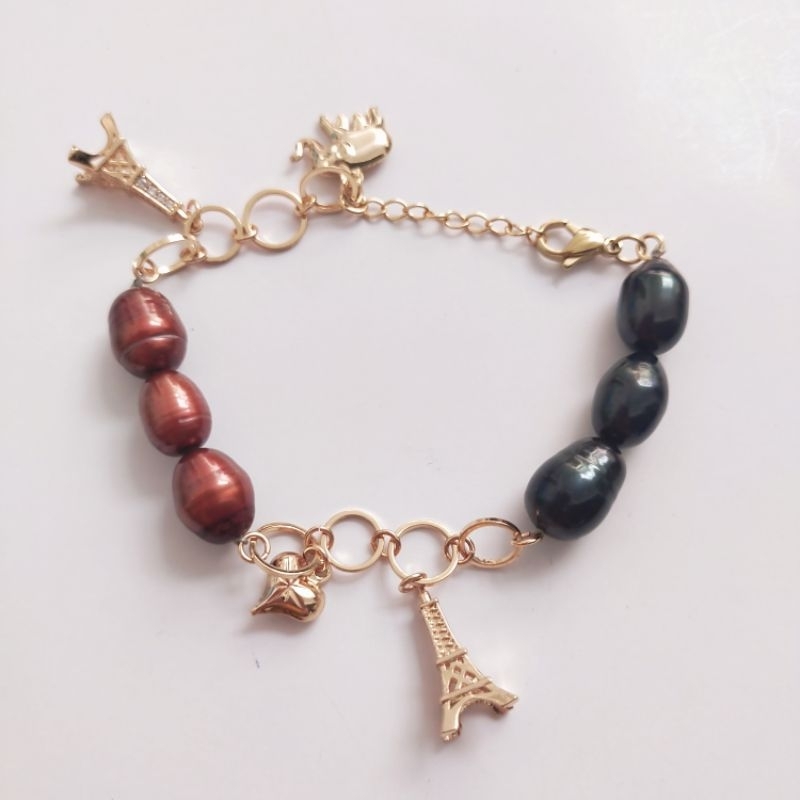 Gelang Mutiara Merah Hitam Oval Jumbo Mutiara Air Tawar Lombok