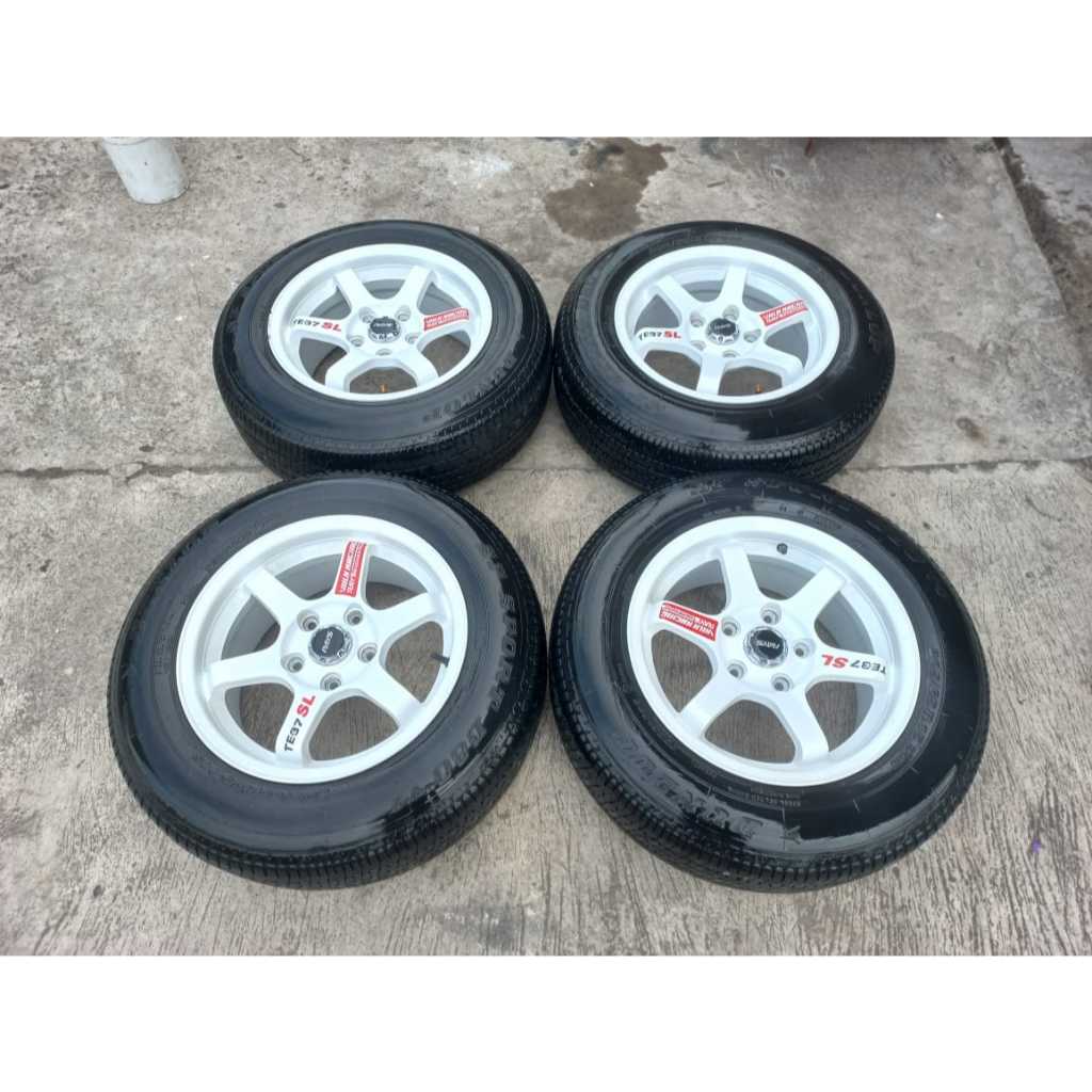 ( PROMO) 1 SET Velg baru  Ban SECOND TE37 R15 H5 vcd 114 lbr 7 rt ET 35 Wrn Putih