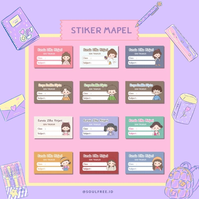 

stiker mapel custom / stiker buku lucu / stiker mata pelajaran / stiker nama custom / BOY OR GIRL