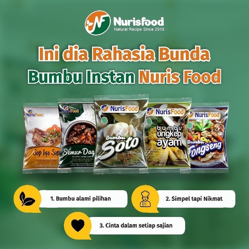 

BUMBU NURIS FOOD 30gr / Solusi masak Makanan Sehat dan Bergizi